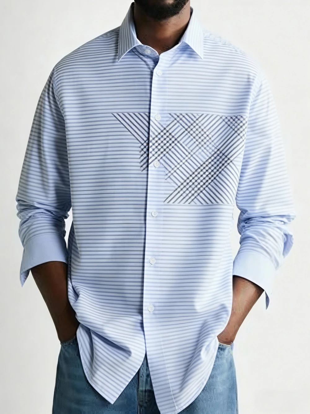 2025 Camisa ligera de lujo con estampado 3D de cadena de negocios para hombre, fiesta en casa, manga larga, botón de solapa, ropa hawaiana de manga larga para hombre