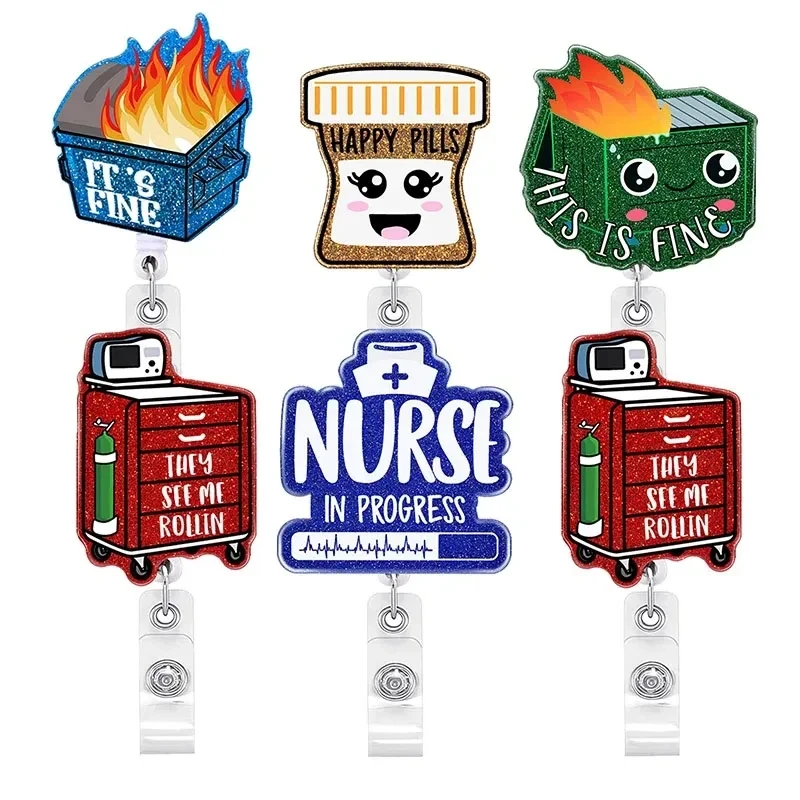 Sparkling Flame Fire Box Pin new Medical and Nurse Adhesive Badge Reel Scroll Retractable Bandage Wholesale