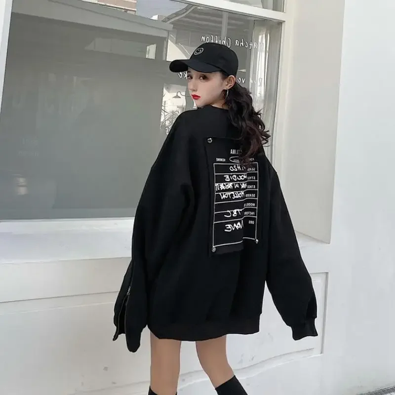 Simple large size loose sweatshirt autumn and winter thickened warm cover the flesh slimming top jacket trendy y2k clothing