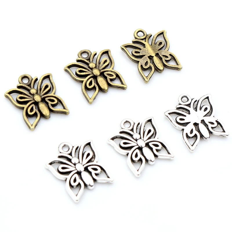 14x12mm 30 sztuk antyczny brąz i antyczne srebro Plated motyl ręcznie robiony wisiorek: DIY dla bransoletka naszyjnik