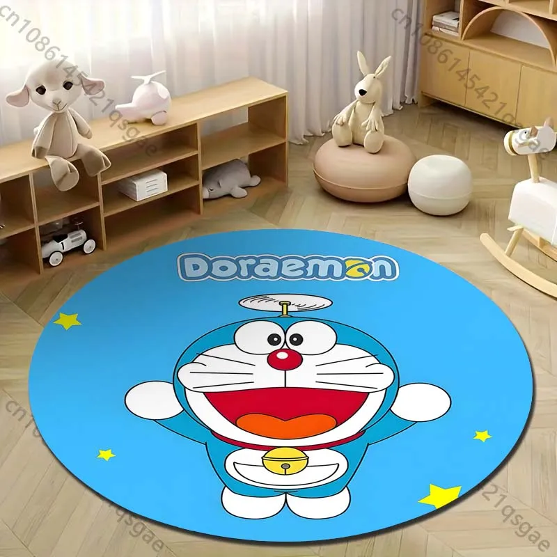Tapete Redondo com Estampa de Doraemon em Vários Tamanhos para Sala de Estar, Quarto, Mesa e Cadeira, Sofá, Decoração de Casa, Tapete de Área, Tapete de Brincar