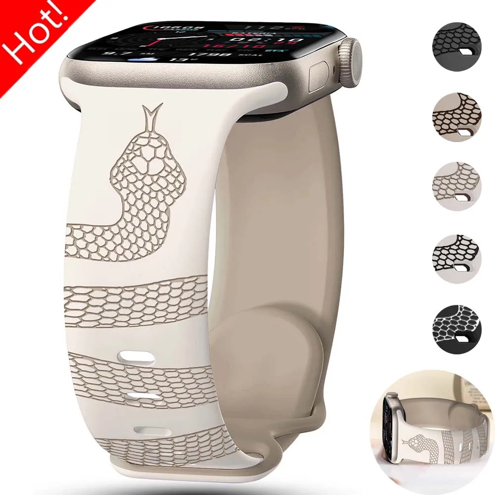 Stylish Engraved Snake Design Two-color Band For Apple Watch S10 42mm 46mm 49 45 41 9 8 Perfect Daily Wear Parties Sports Strap