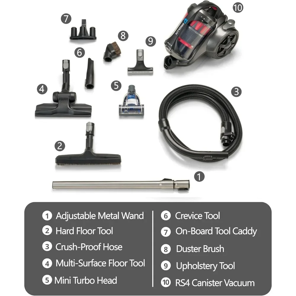 

RS4 Bagless Canister Vacuum, Lightweight with Dual HEPA, 25-Ft Retractable Cord & Telescopic Wand