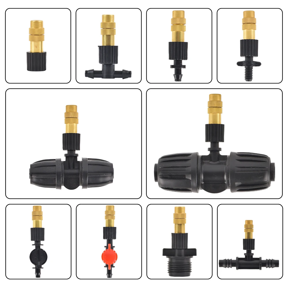 2-10 sztuk regulowany miedzi dysza zamgławiająca w/ 4/7mm plastikowe złącze Tee mosiądz podlewanie nawadniania zraszacz dysza chłodząca