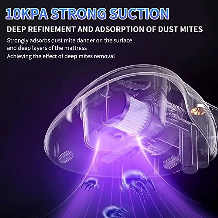 Mattress Vacuum Cleaner,Handheld UV Bed Vacuum,Wireless Mite Remover Cleaning Machine with 11KPa Powerful Suction