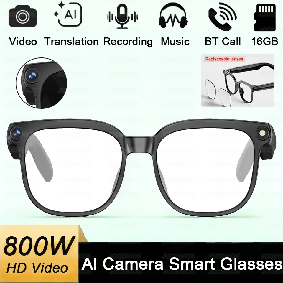 

New 4K AI Smart Glasses Men 800MP Camera Chat GPT AI Translation Video BT Call Music Replacable Lens Wifi Transmission Video