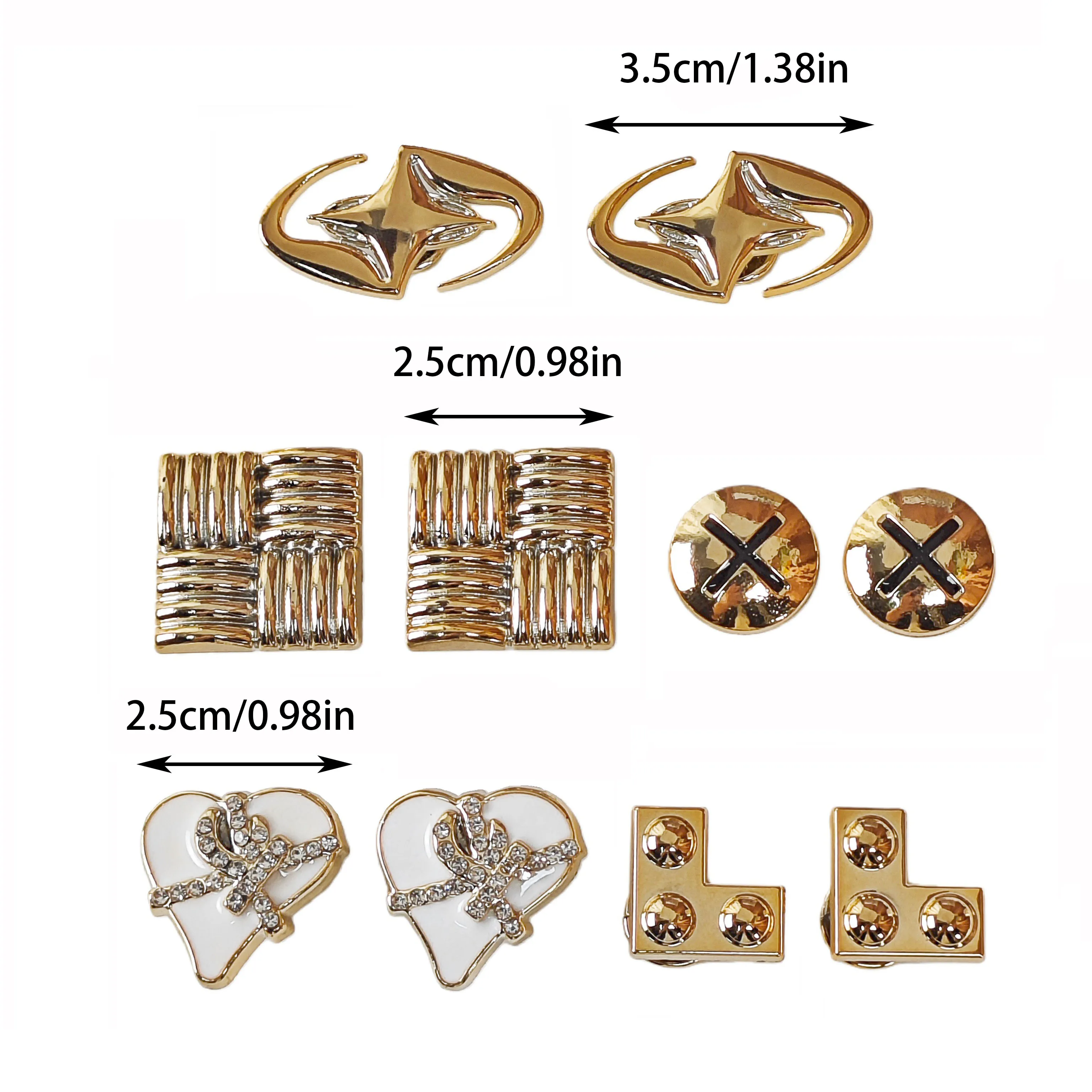 10Pcs DIY Shoe Decoration Charms with Shiny Texture, Square, Heart, Star, Cross, and Round Shapes. Non-Metallic Lightweight Material. Y2K Fashion Versatile Cute Personality Accessories for Men and Women. Suitable for Eva Beach Shoes, Sandals, Removable Shoe Decorations, Holiday Gifts