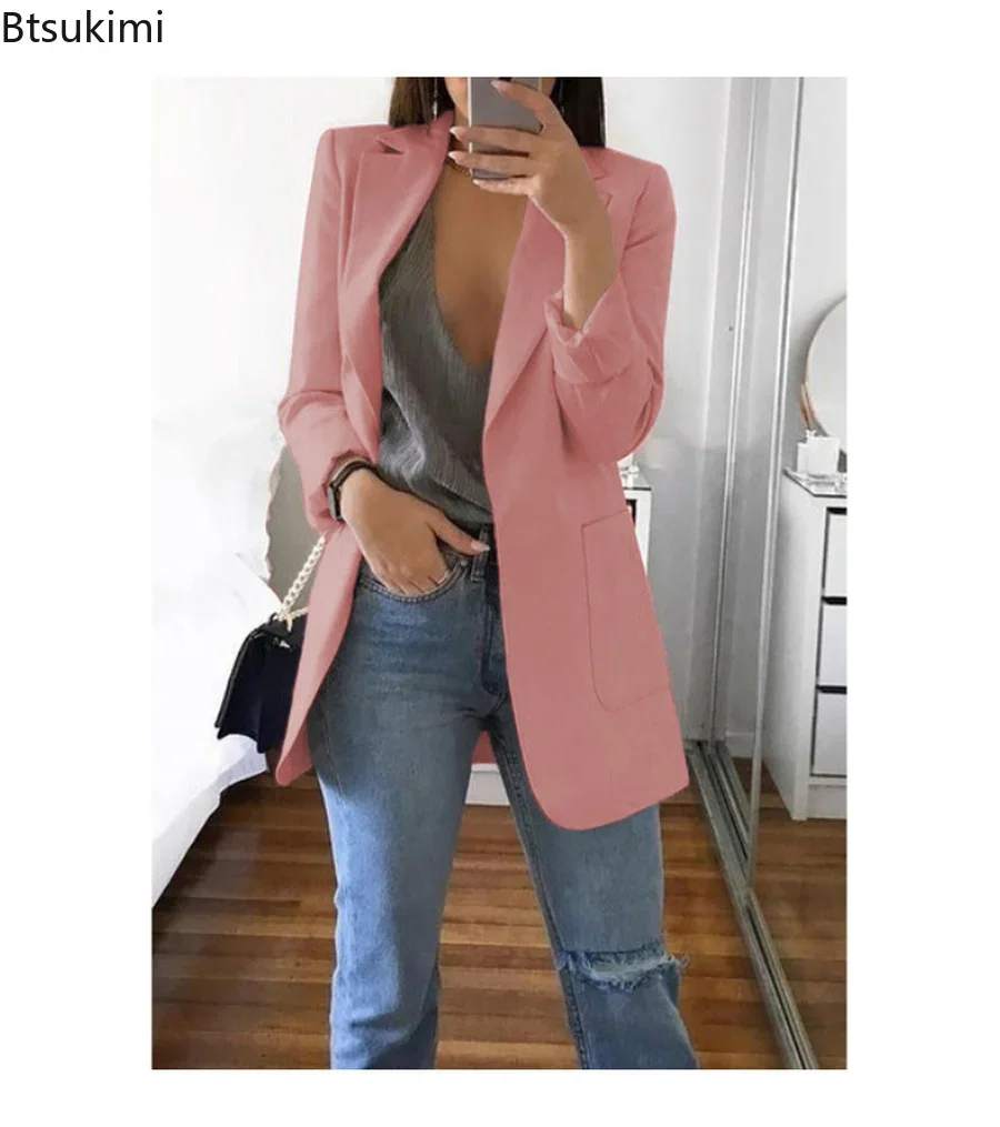 New 2024 Ladies Professional Office Lapel Cardigan Temperament Ropa Mujer Suit Jacket Casual Blazer Women Lady Coat Solid S-5XL