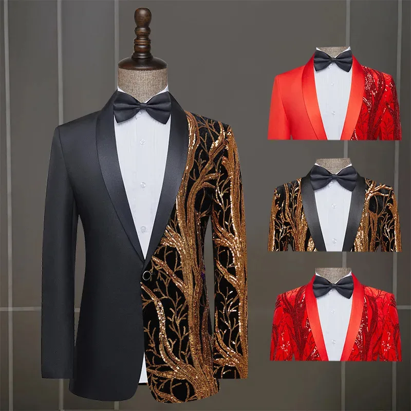 Ropa de actuación de moda con purpurina, traje para hombre, chaqueta, Bar, club nocturno, puesta en escena, cantante, presentador, vestido de estudio