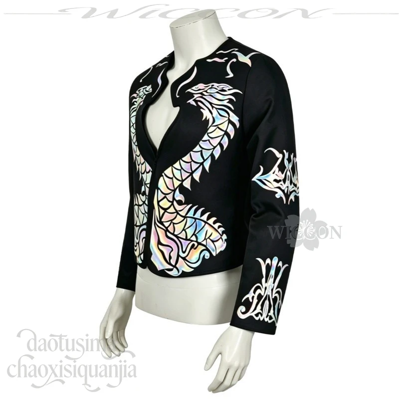 Conjunto Completo de Disfraz Punk Negro con Diseño de Dragón, Peluca y Chaqueta, Estilo Jackson, para Cosplay, Halloween, Navidad y Juegos de Rol