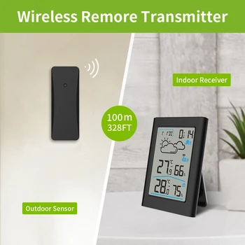 Digital weather station indoor outdoor hygrometer thermometer wireless weather sensor alarm clock date backlight