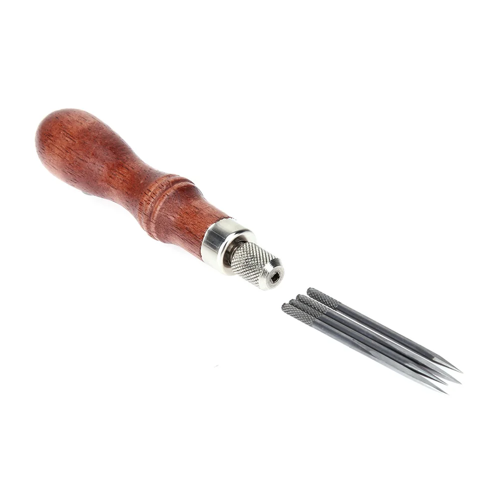 

4 in 1 Leather Hole Punch Tool with Hardwood Handle Sewing Punching Hole Maker Maker Tool Multifunctional for DIY Leather Craft
