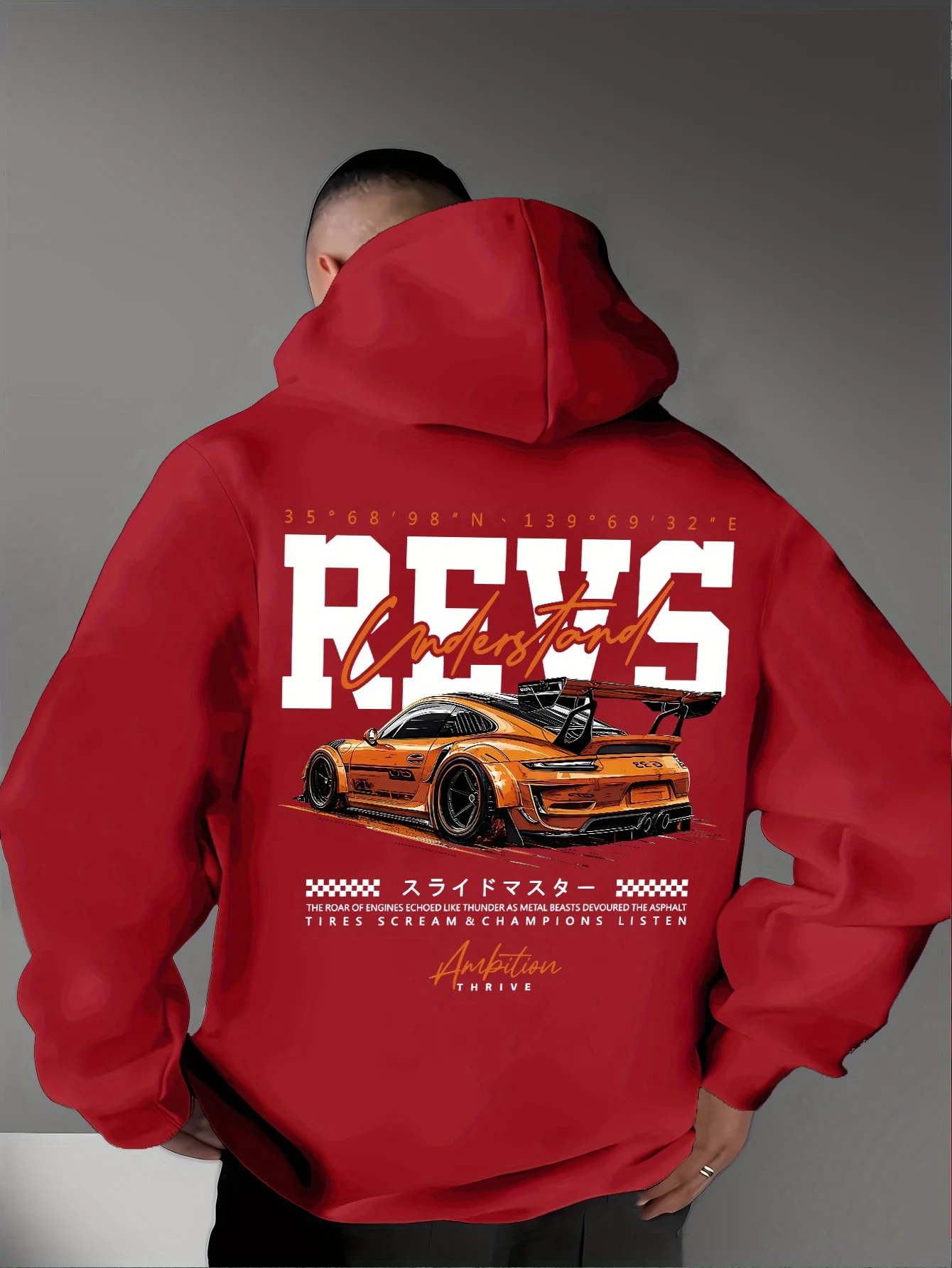 Men Casual Fashion American Retro Car Element Print Hoodie, Streetwear Long Sleeve Pullover, Regular Fit Hooded Sweatshirt for