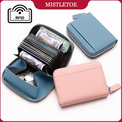 Small Original Cowhide Genuine Leather Coin Wallet Girl Anti RFID Creidt Card Holder Short Zipper Purse for Women Birthday Gifts