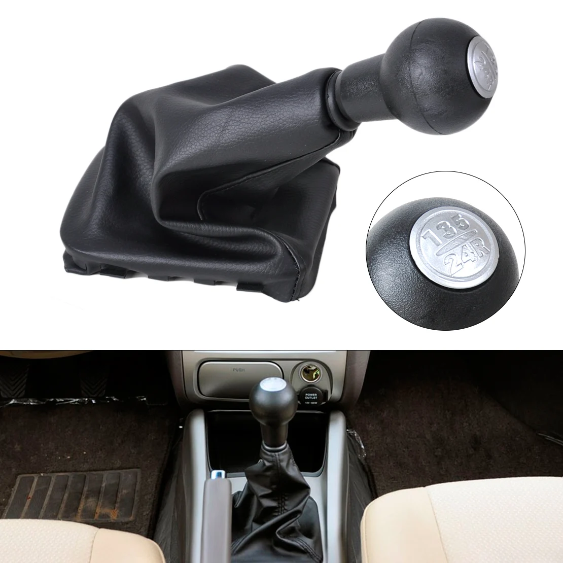 beler New Gear Stick Shift Knob and PU Leather Gear Cover Gaiter Fit For Hyundai Elantra Avante XD 2002 2003