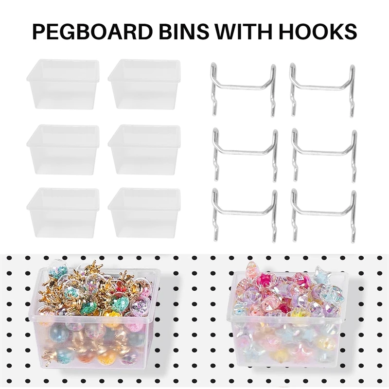 12 Pieces Pegboard Plastic Bins Kit - Pegboard Bins With Hooks - Pegboard Accessories Workbench Bins Fits To Peg Board