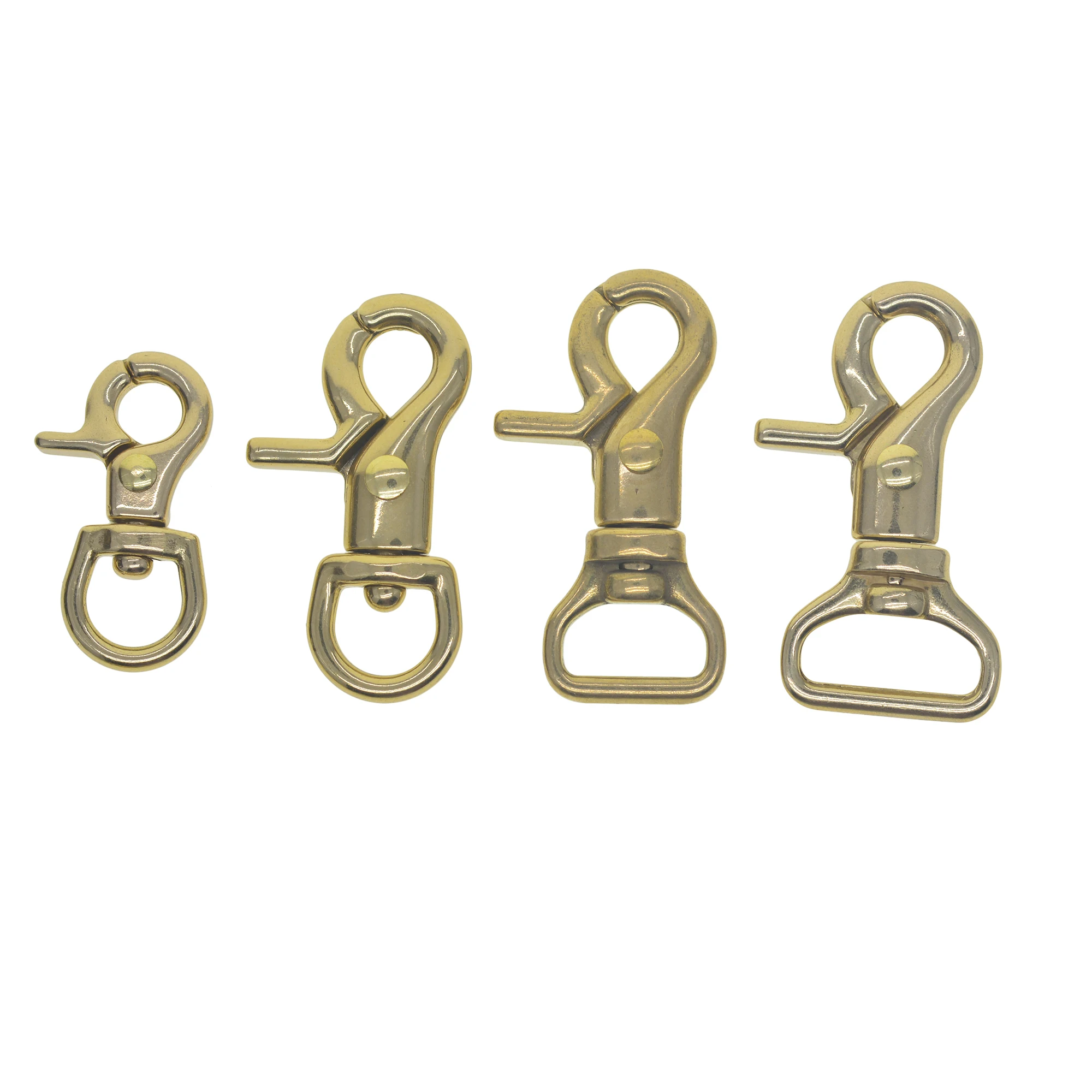 assorted sizes Solid Brass Swivel  Spring Snap Hooks Keychain lobster claw clasp with D ring pet horse leash leather DIY links