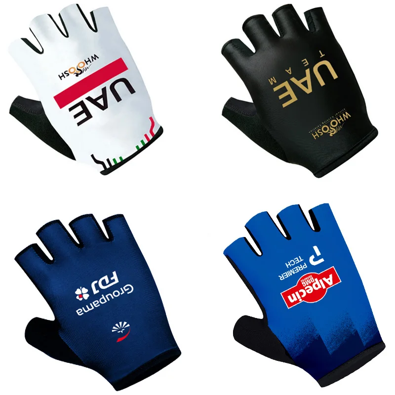 Luvas de Ciclismo UAE 2026 Meio Dedo para Equipe FDJ Masculino e Feminino - Luvas Esportivas para Ciclismo de Estrada, Corrida, Fitness e Academia