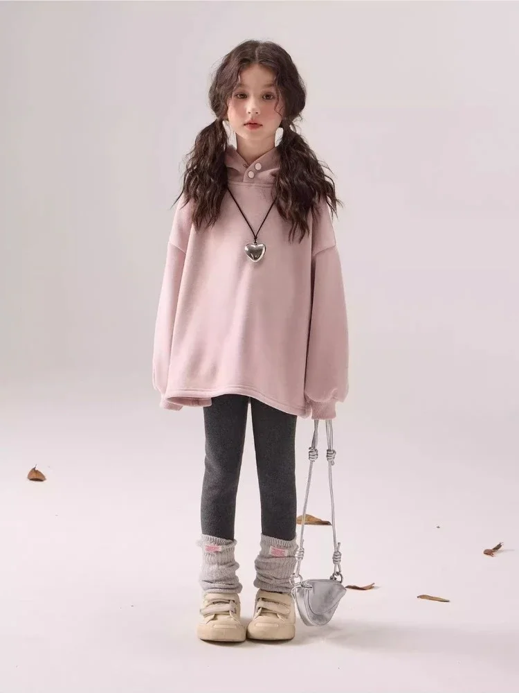 Girls Hoodie Pullover 2026 Autumn Winter Fleece Thick Sweatshirt Casual Loose Tops for Kids