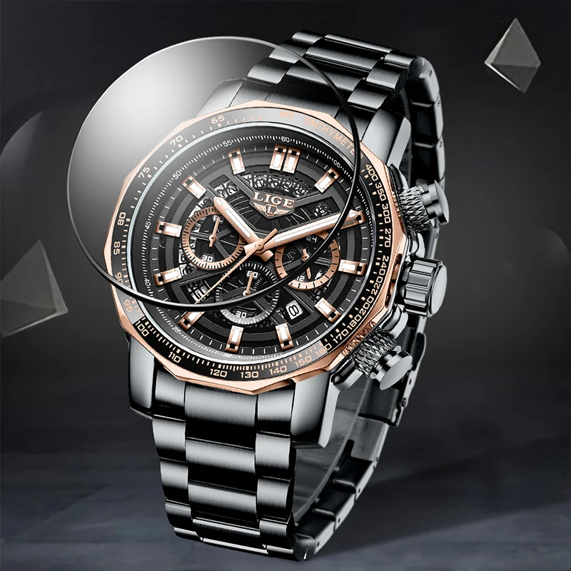ساعات رجالية فاخرة جديدة للأعمال من TOP LIGE مقاومة للماء ساعة مضيئة من الفولاذ المقاوم للصدأ ساعات عصرية للرجال montres hommes + BOX