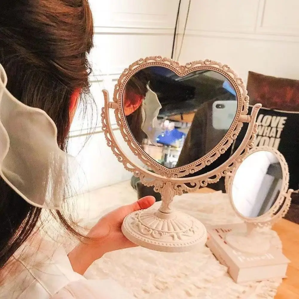 

European-Style Retro Double-Sided Makeup Mirror Heart-Shaped Girl Heart Cosmetic Mirror High Definition Oval Dressing Mirror