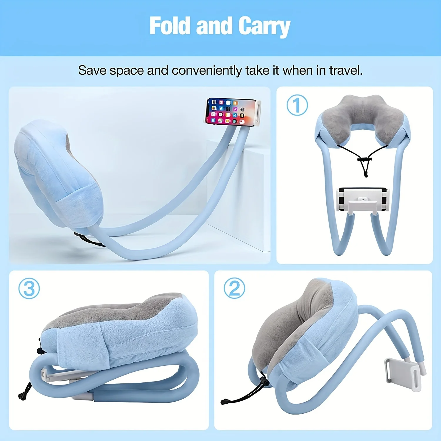 1pc U Pillow Neck Phone Holder Foam Airplane Pillow For Head Neck Pillow Lazy Phone Holder Bracket 360° Universal Tablet Stand