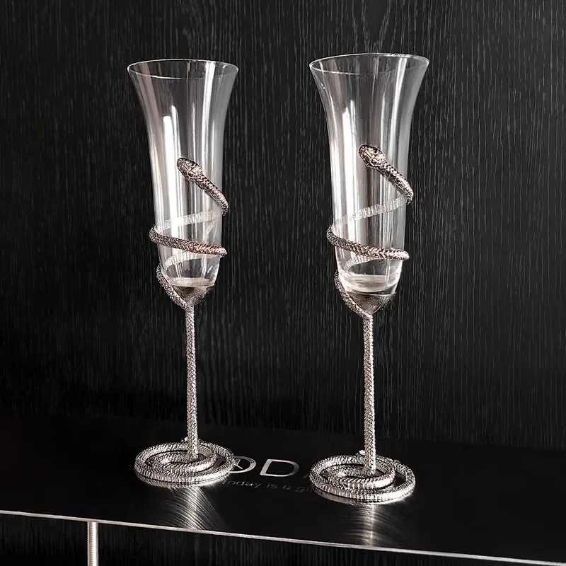 Luxury Silver Snake Skull Champagne Flute Creative Niche Wine Glass High End Court Series Elegant Drinking Cup Unique Gift