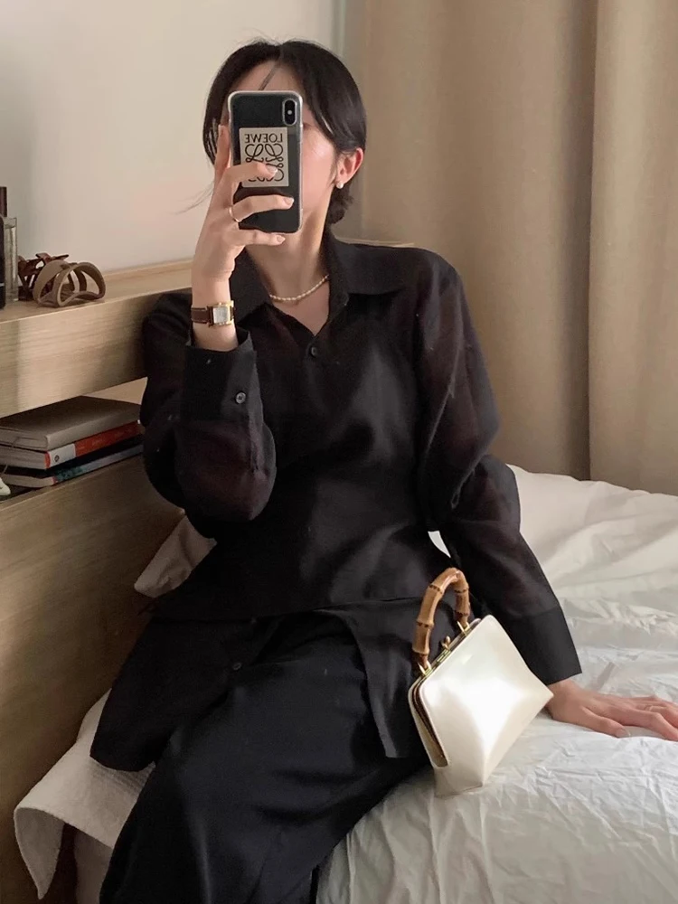 Chic Long Sve irt Ne Appeso Stratificazione Ba Gilet con cintura Set in due pezzi Riduzione dell'età Ele Versatile Autunno Faion Wom...