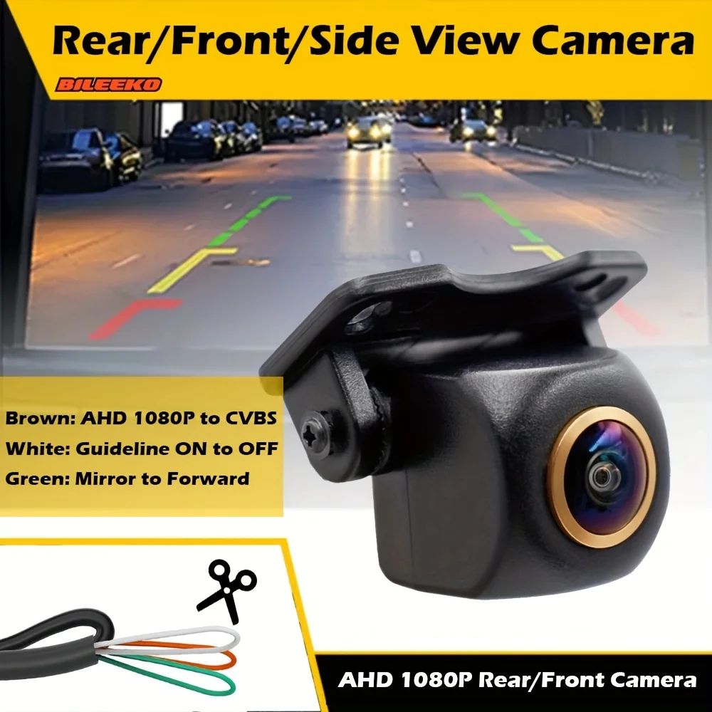 Car Rear Front Side View Camera 1080P Fisheye Wide Anglel Lens Backup Camera AHD/CVBS Switch Guideline ON/OFF Fit For Universal