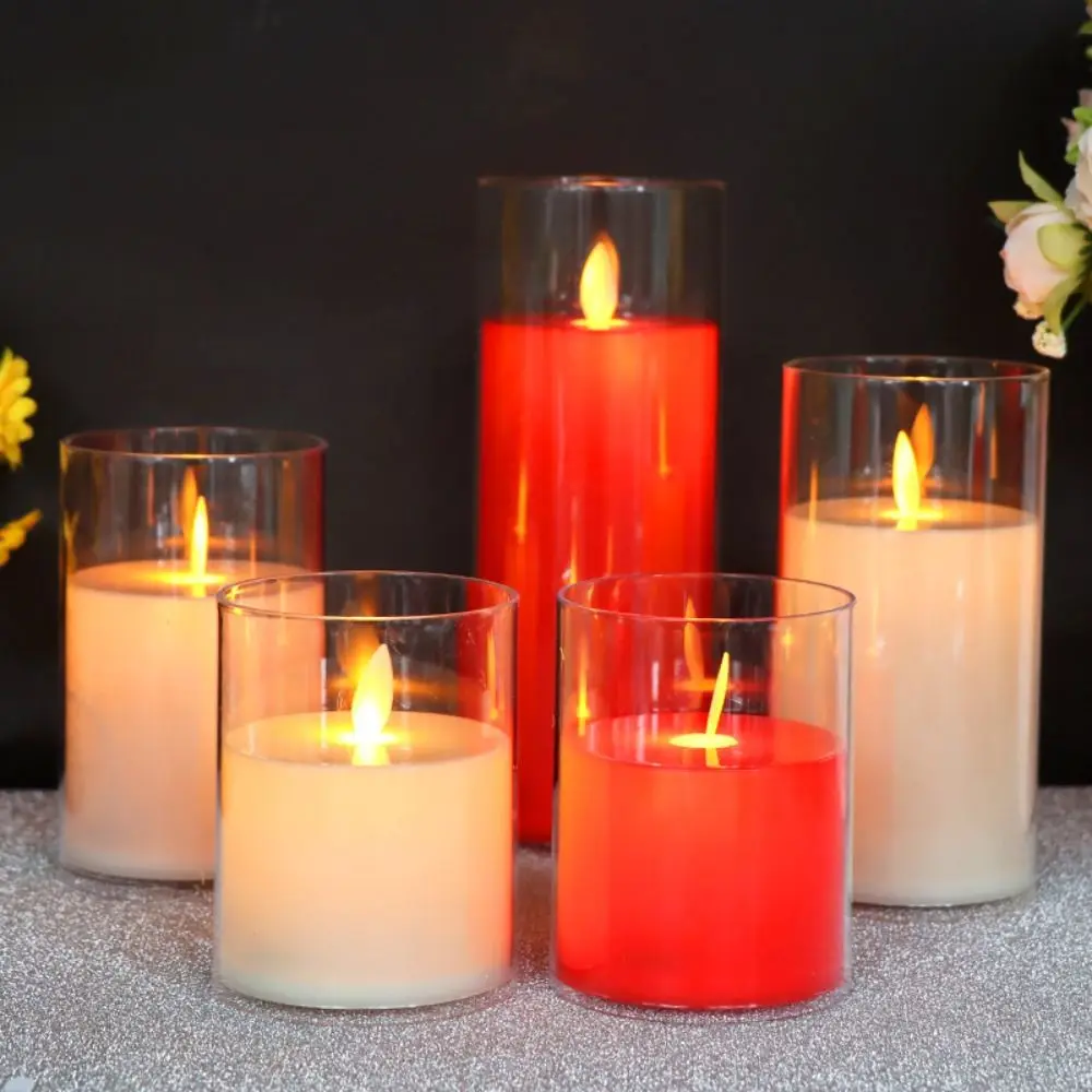 Acrylic LED Flameless Candles Light Battery Operated Simulation Fake Tealight with 3D Flame Flickering Night Light