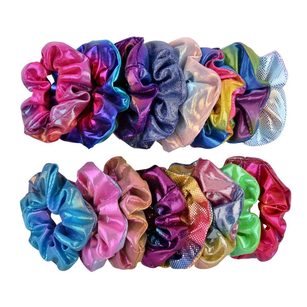 16pcs Large Bowel Scrunchie Double Color Laser Hair Band Fabric Large Bowel Hair Accessories for WOMEN\'S Headband