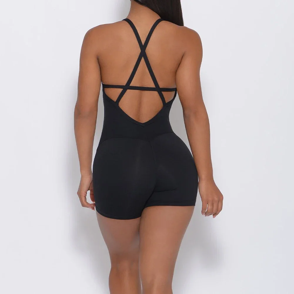

Sport Female Jumpsuit Back Cross Bodysuits For Women Removable Chest Pad Activewear Fitness One Piece Push Up Sexy Rompers