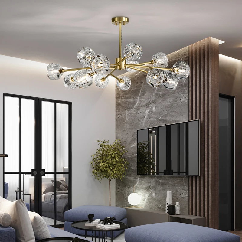 Crystal ball LED ceiling Lighting Gold branch design lustres ceiling lamp for living dining room cristal lighting fixtures