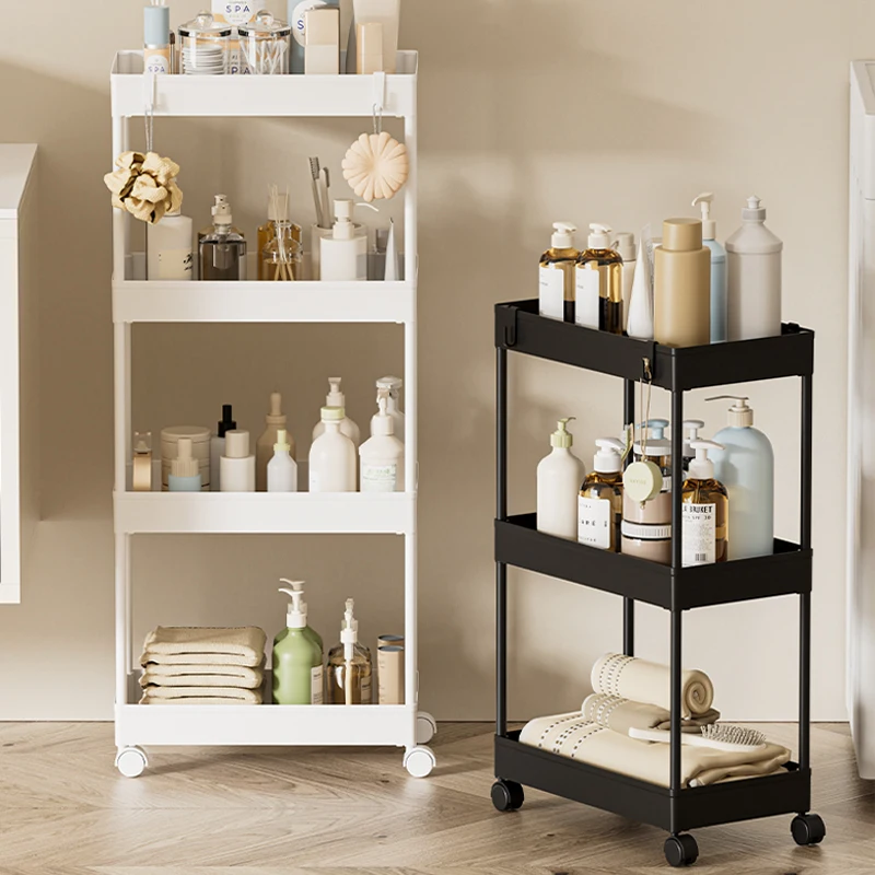 

4Tier Slim Storage Cart with Rollers Slide-Out Shelves Space-Saving Mobile Organizer for Bathroom Kitchen Office Narrow Space