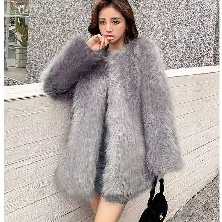 Real Faux Fox Fur Coat For Women Faux Skin Fox Fur Jackets Woman Winter Overcoats Luxury Faux Fur Coats