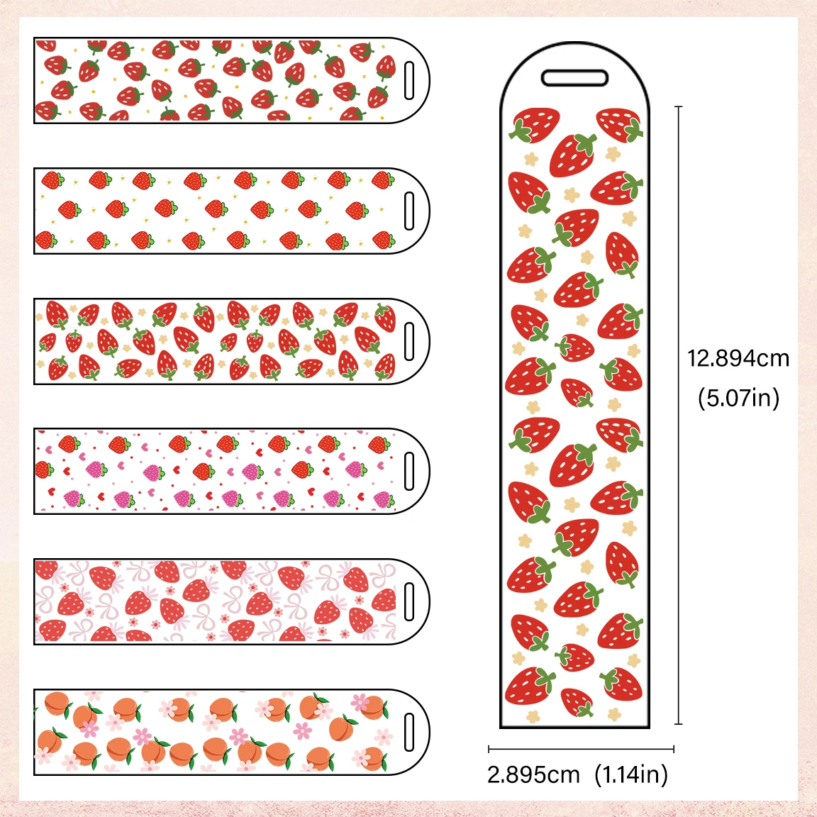 5PCS Ready to Apply UV DTF Bookmark Decals Cold Transfers Spring strawberries Printings Bundle DIY gift