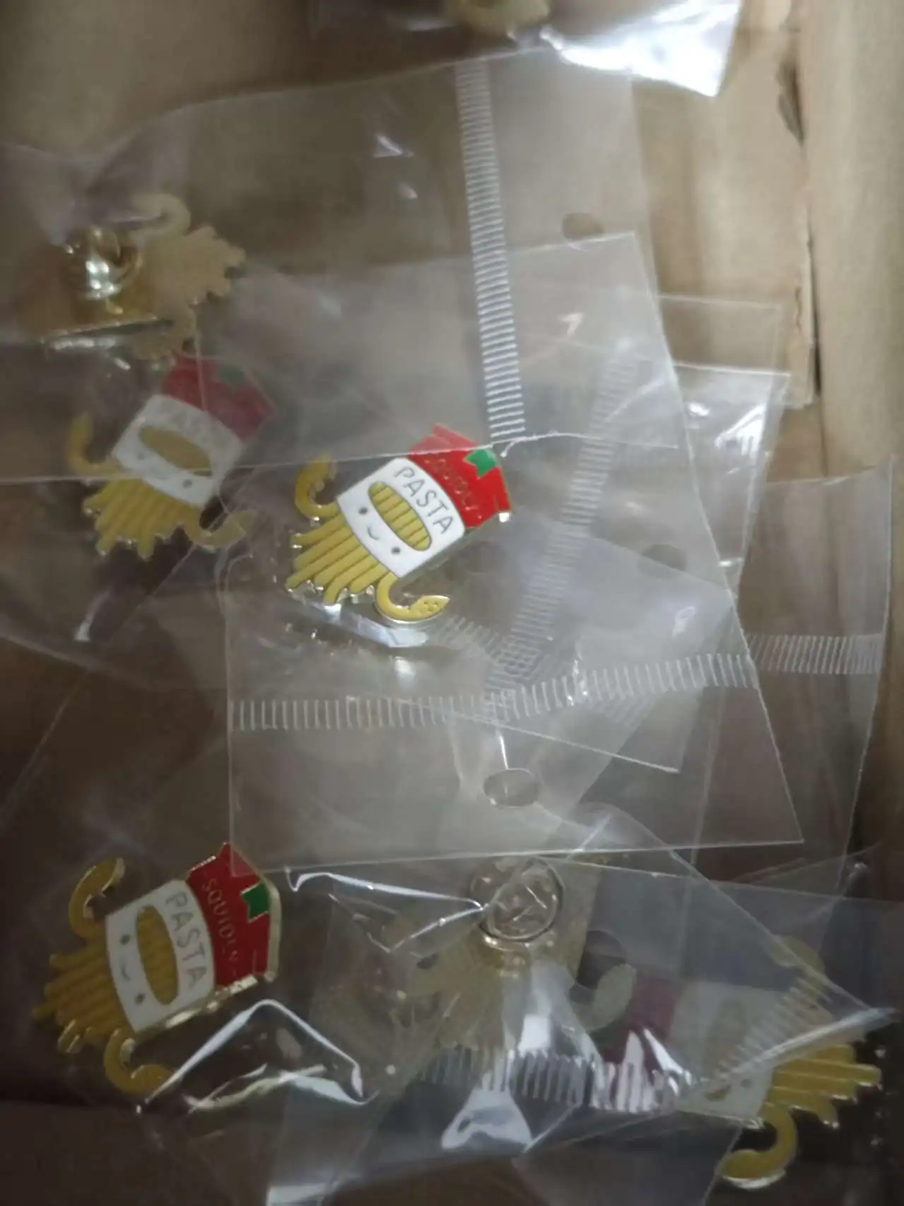 Funny Cartoon Squidly Pasta Design Enamel Brooches Cute Women Girls Food Shaped Golden Pins