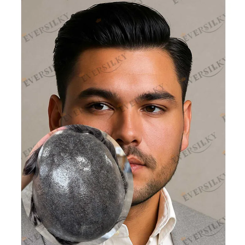 

Undetectable Full Skin Base Natural Hairline Man's Human Hair Wigs Super Durable Poly Skin Men Toupee Jet Black Hair Prosthesis