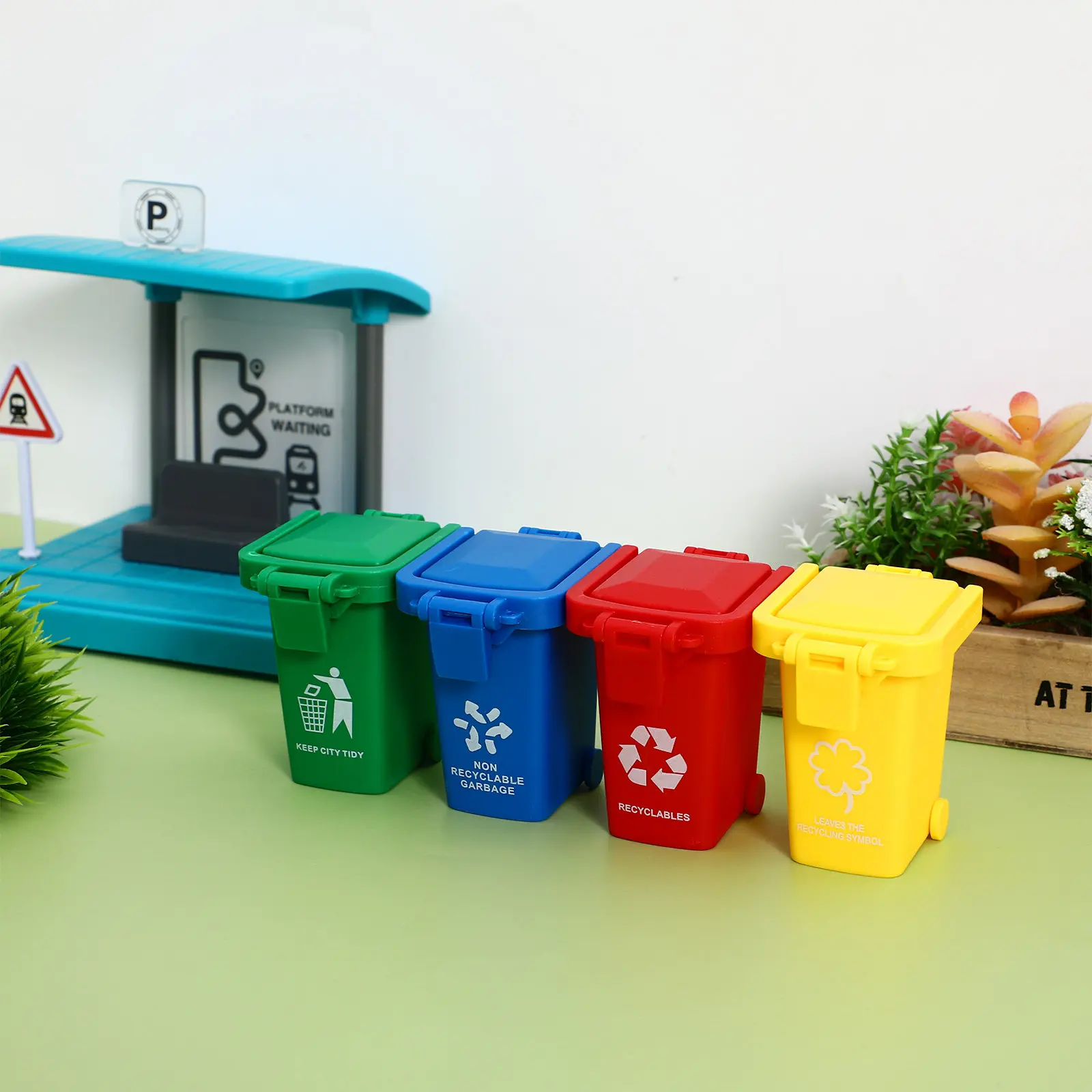 

4Pcs Flip Top Sliding Trash Can Set for Early Learning Sorting Activity Montessori Educational Home Classroom Use