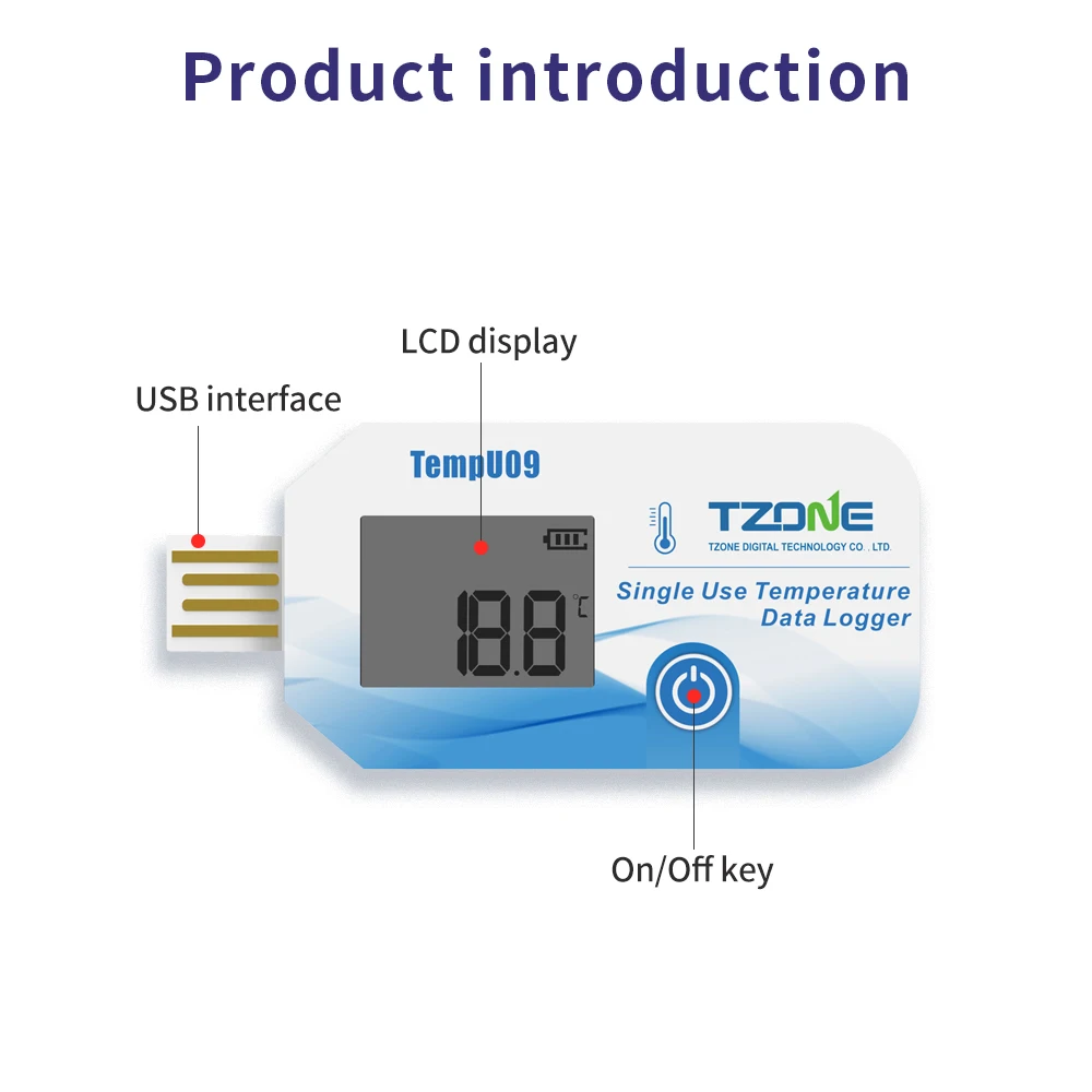 Disposable TempU09 Temperature Data Logger 32000 Points USB Temperature Recorder PDF Report Temp Monitor for Warehouse Storage