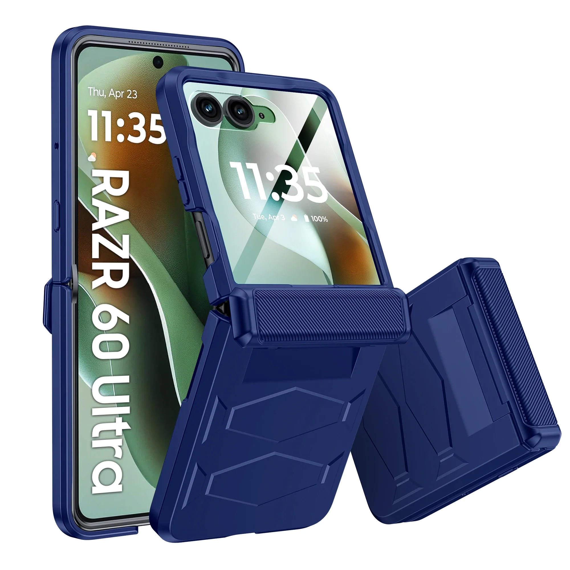 

for Moto Razr 2024/2025 Ultra Phone Case,with Non-Slip Texture,Rugged Hinge Protection,Wireless Charging Case-Blue