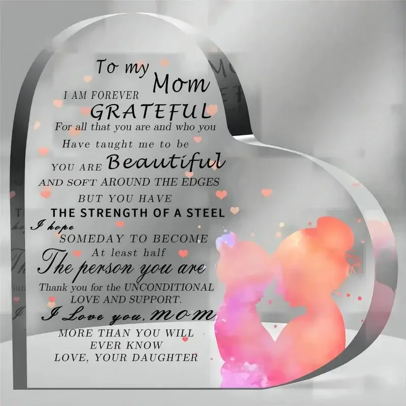 Heart Acrylic Desk Plaque To My Mom From Daughter, Sentimental Loving Message Gift, Remembrance for Family Gathering