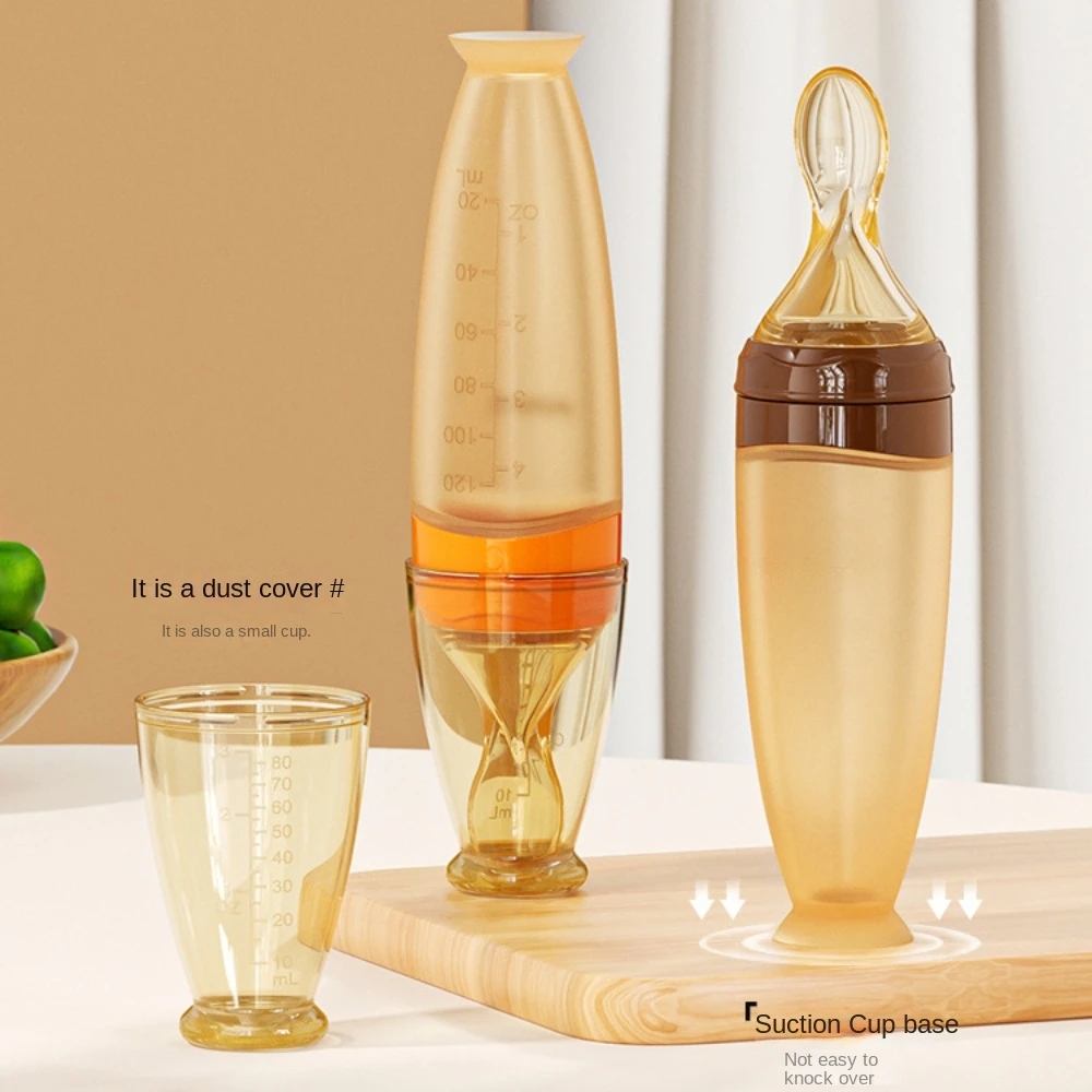 Veilige Nuttige Siliconen Babyfles Met Lepel Voedingssupplement Rijstgraanflessen Knijpen Lepel Melk Voedingsfles Beker