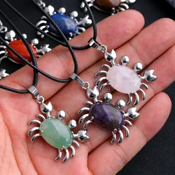 Natural Stone Crystal Amethyst Crab Charm Pendants DIY Fashion Jewelry Making Necklace Crab Necklace Pendants Jewelry Making
