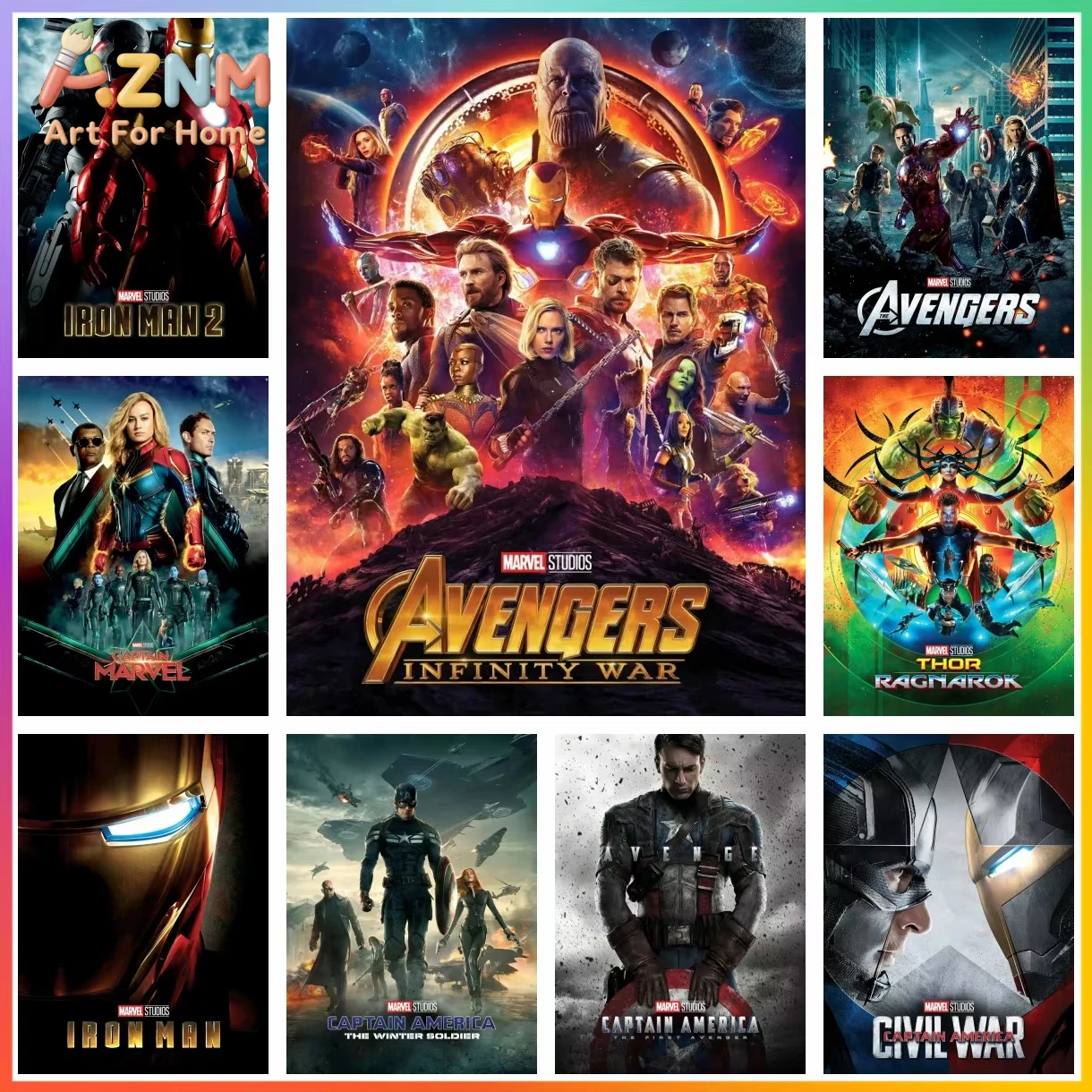 Pósteres de dibujos animados de Marvel The Avengers, nueva colección, ofertas de lienzos grandes