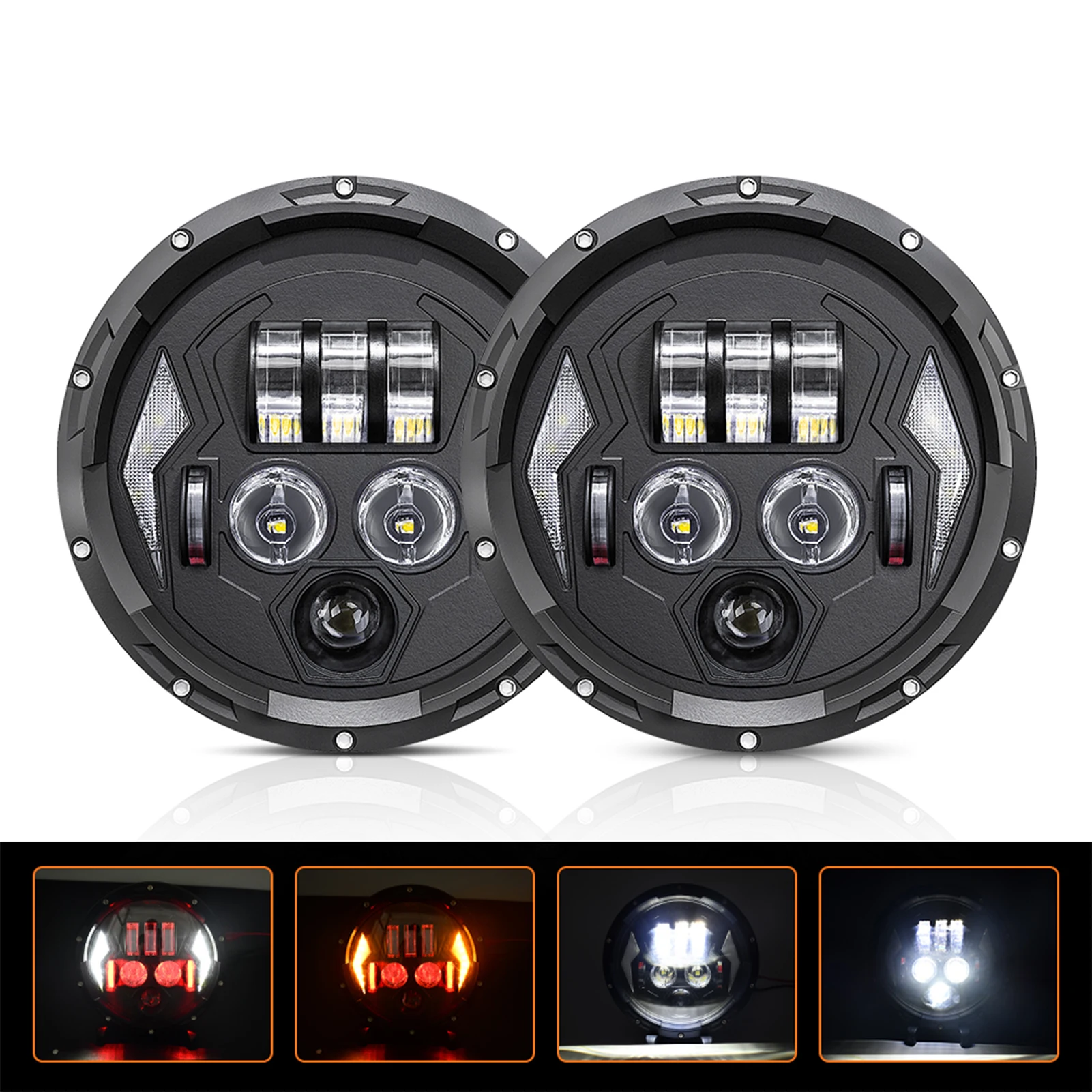 

1-2Pcs 7 inch Car Motorcycle LED Headlight with DRL/Turn Signal/Low Beam 7'' Round Headlight Replacement