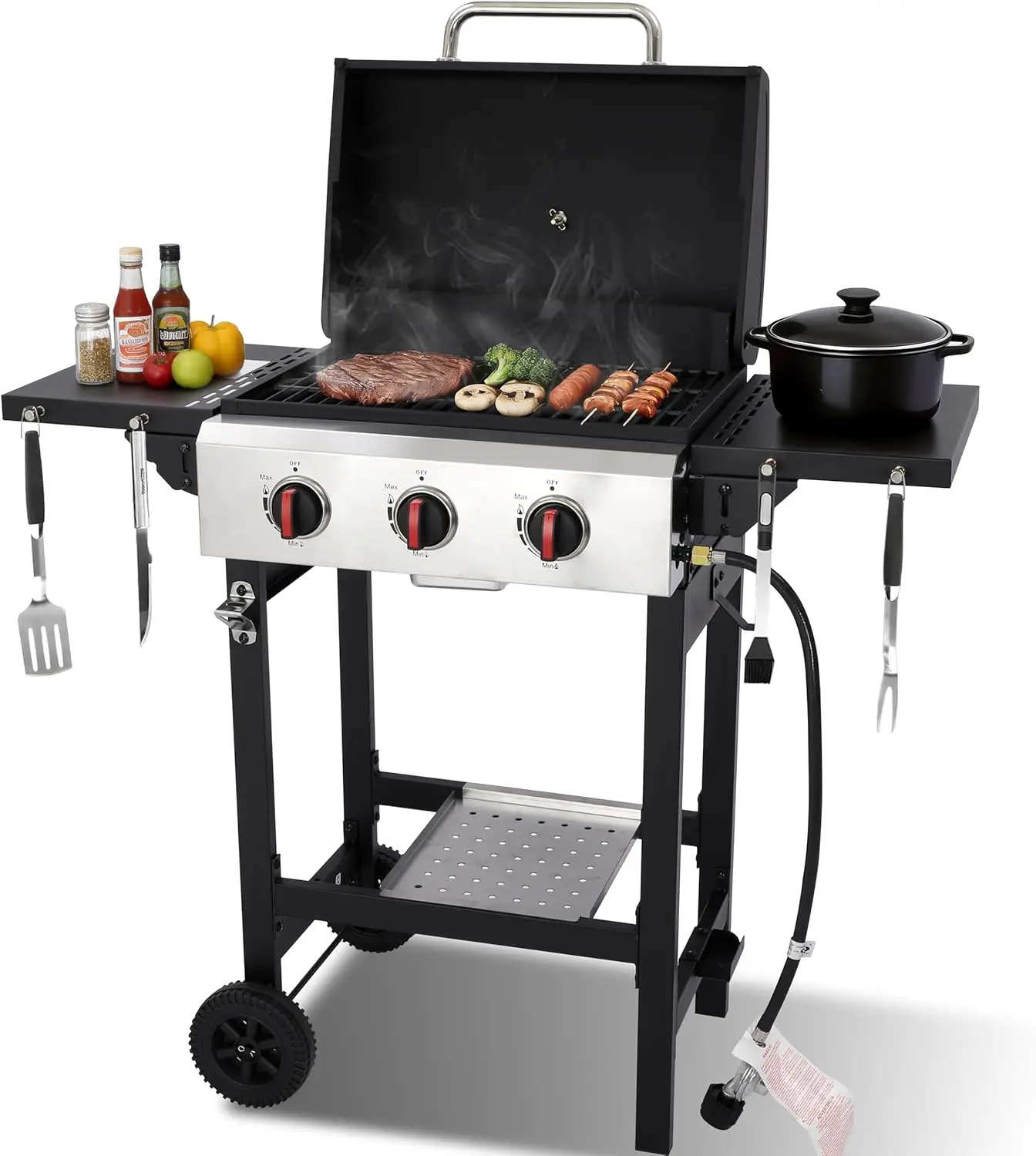 

Propane Gas Grill with Cast Iron Grate, 30,000 BTU Output & 252 Sq. Inch Cooking Space, Easy-Clean System & Foldable Side Table