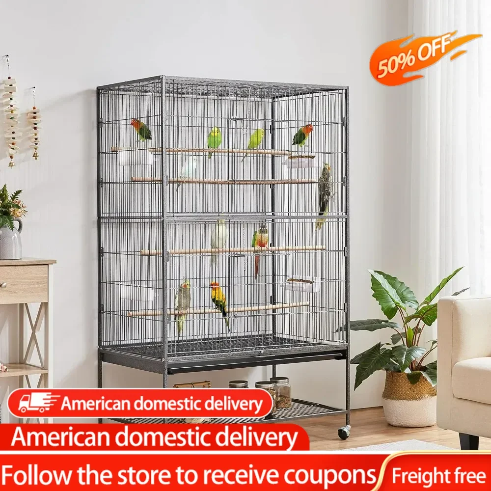 

60.5inch Extra Large Bird Cage Metal Parrot Cage Flight Cage for Cockatiels African Grey Quaker Green Cheek Sun Conure Medium