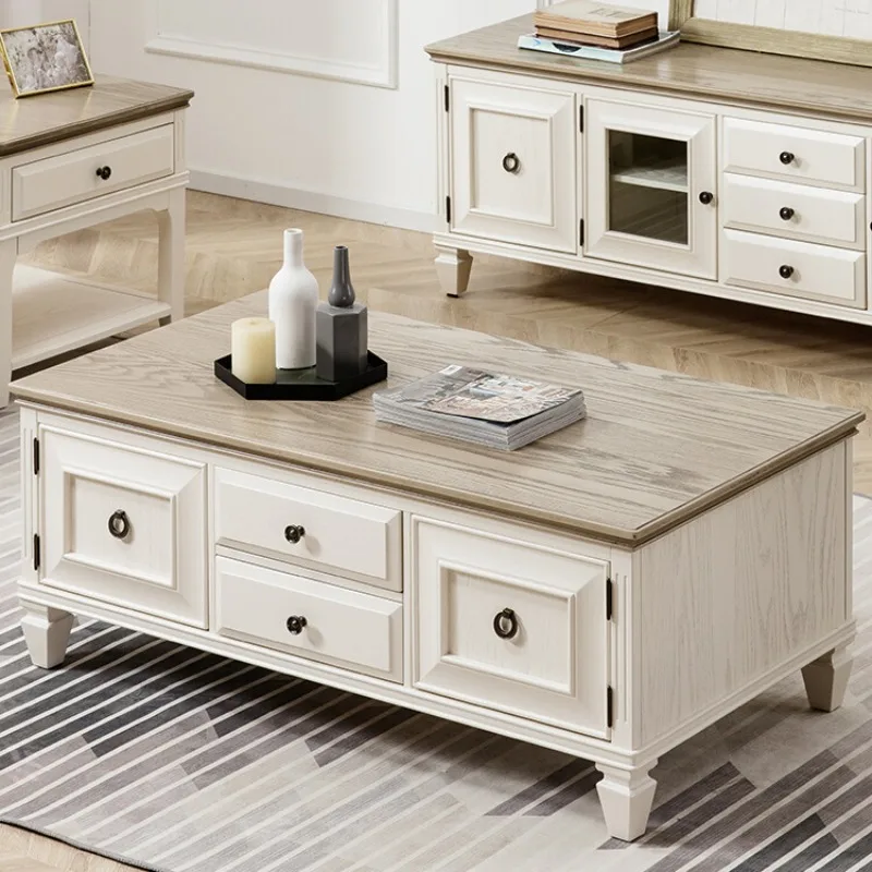 

American all-solid wood coffee table TV cabinet set combination log furniture red oak small apartment pastoral village