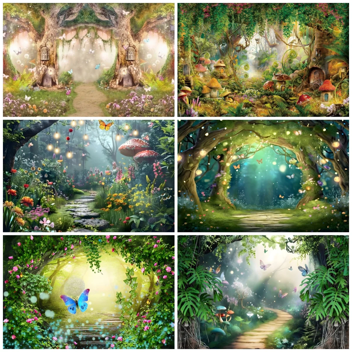 

Dreamy Natural Forest Wonderland Backdrops Butterfly Fairy Tale Mushroom Baby Birthday Party Portrait Photography Backgrounds